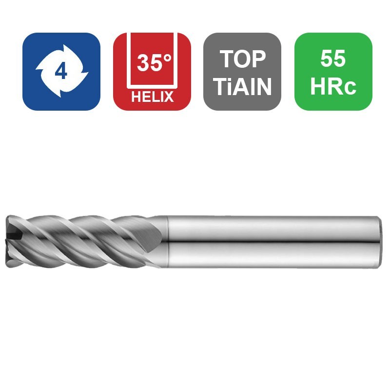 Frézy 4-břité  s rohovým rádiusem, šroubovice 35°, do 55 HRc