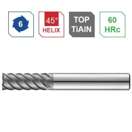Prodloužené 6-8břité dokončovací frézy, šroubovice 45°, do 60 HRc